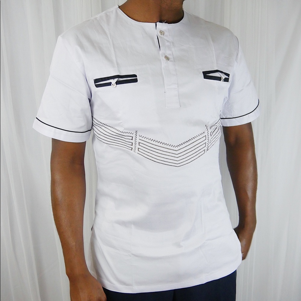 Men's Embroidered Dashiki - White/Black